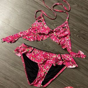2 piece Betsey Johnson bikini pink floral print size small